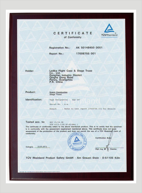 China LEDIKA Flight Case &amp; Stage Truss Co., Ltd. certificaciones